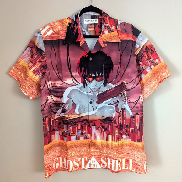 Wacko Maria Ghost in The Shell #1 Hawaiian collabo Shirt Size L Orange Color - Picture 2 of 9